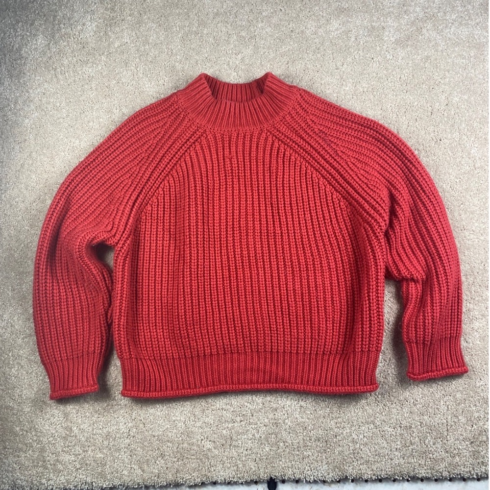 GU Red Chunky Shaker Stitch Mock Neck Raglan Sweater XL 251-334713